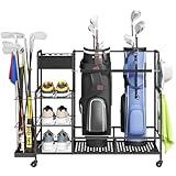 Lifewit Golf Bag Organizer, 2 Golf Bags Stand, Golf Club Holder with Wheels, 4 Removable Hooks, Shoe Racks for Golf Equipment Accessories, Golf Organizers and Storage for Garage, Basement, Shed