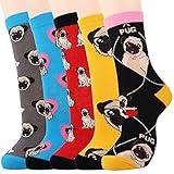 Moyel Pug Socks for Women, 5 Pairs of Funny Cute Socks Pug Gifts for Pug Lovers