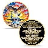 ASmileIndeep U.S. Naval Forces Challenge Coin - Military Challenge Coins - Navy Veterans Coin with Aircraft Carrier Eagle Military Core Values Tribute Veterans Collectible Gift
