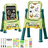 Amagoing Easel for Kids, Adjustable Standing Art Easel for Toddler, Double Magnetic Drawing Board with Painting Accessories, Birthday Christmas Gift for Little Boys and Girls, Middle Size (Green)