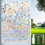 Dwersty Rainbow Window Privacy Film with Cutting Reference Line, 3D Decals Stained Glass Clings, Static Cling Sticker, Suncatcher Windows Cover Tint for Home, 17.5 Inch x 78.74 Inch