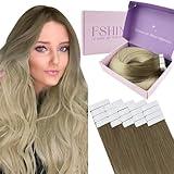 Fshine Hair Tape in Extensions 20 Inch Ombre Ash Brown to Platinum Blonde Extensions Straight Natural Silky Tape in Human Hair Extensions Skin Weft for Women 20pcs 50g