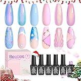 Beetles Pearl Gel Nail Polish Set 6 Colors, Blue Shimmer Gel Polish Pink Purple Mermaid, Nail Drawing Soak Off Uv Led Swirl Gel Polish Shell Thread Gift for Women