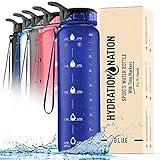 Hydration Nation (32oz Water Bottle With Time Marker - Leak Proof Water Bottles With Times To Drink For Fitness & Sports - 32oz Water Bottle With Straw For Drinking - Water Tracker Bottles (Blue)