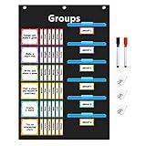 REGELETO Small Group Management Pocket Chart with 96 Cards Classroom Jobs Chart Small Group Organizer and on Task for School Teacher Elementary Preschool Learning Supplies (Black)