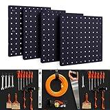 LANSI 4Pcs Peg Board, Pegboard Wall Organizer Panels, Black Pegboard Wall Mount, ABS Pegboard for Craft Room Garage Kitchen Workshop, ABS Peg Boards Easy Installation (Black)