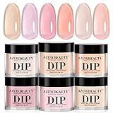 AZUREBEAUTY Dip Powder Set 6 Pcs Translucent Nude Pink Sheer Color, Natural Clear Dipping Powder Milky Jelly Effect French Nail Art Starter Manicure Salon DIY at Home