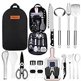 Camping Kitchen Equipment Camping Cooking Utensils Set Portable Picnic Cookware Bag Campfire Barbecue Appliances Essential Gadgets and Accessories Suitable for Tent Campers,