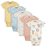 Grow by Gerber Baby Girls 5-Pack Short-Sleeve Onesies Bodysuits, Orange/Yellow/Green/Ivory, 0-3 Months