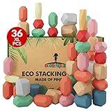 EVERSMART 36 Pcs Wooden Stacking Blocks – Montessori Toys for 1 2 3 4 5 6 Year Old Toddlers and Kids, XL Rocks, No Choking Hazard – Sensory STEM Building Stones, for Girls and Boys