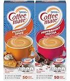 Coffee Mate Peppermint Mocha & Pumpkin Spice (50 of each) Liquid Creamer Singles with Sugar Packets