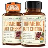 Turmeric Curcumin & Tart Cherry Extract Capsules with Black Pepper & Organic Tumeric. Tart Cherry Capsules Aid Uric Acid Balance, Joint Health, Muscle Health & Sleep. 2 Pack