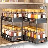 DABIGE 2 Packs Pull Out Spice Rack Organizer for Cabinet, Slide Out Spice Racks Organizer, Easy to Install Spice Cabinet Organizers, 4.33''Wx10.4''Dx8.5''H, Each Tier Hold 10 Spice Jars - 2 Tier