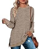 WEESO Womens Crewneck Sweatshirt Vintage Plain Fall Sweaters Loose Fit Coffee Small