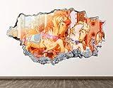 Carousel Horses Wall Decal Art Decor 3D Smashed Amusement Park Sticker Poster Kids Room Mural Custom Gift BL1059 (22"W x 14"H)