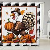 Kids Autumn Shower Curtain 72"x72" Fall Turkey Bath Curtain for Boys Girls Decor Thanksgiving Buffalo Check Plaid Bathroom Shower Curtain Set Women Men Farmhouse Fall Harvest Kids Bathroom Accessories