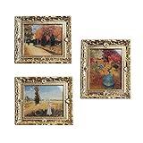 Acxico 3Pcs 1:12 Mini Miniature Gold Frame Art Wall Picture Oil Painting Home Decor