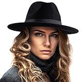 LADYBRO Fedora Hats for Women Wide Brim Hat, Incld 3 Decor Belts, Wool Felt, 58cm Adjustable Women's Fedora