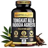 Earth Elixir Fadogia Agrestis & Tongkat Ali for Men & Woman – Herbal Testosterone Support Natural, 2-in-1 Tongkat Ali & Fadogia Agrestis for Men – Strength, Energy & Fitness – 180 Longjack Capsules