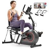Sunny Health & Fitness Smart Recumbent Bike w/Workout Bands, 300LB Capacity Compact Equipment for Indoor Full-Body Exercise, Adjustable Cushion Seat for Seniors Home Cardio Training, Free SunnyFit App