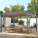 Aoxun 10'x12' Outdoor Pergola, Upgraded Canopy with Adjustable Roof, Metal Patio Pergola with Brown Shade Cover for Backyard, Garden and Deck