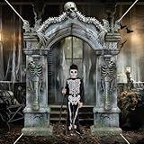 Halloween Skeleton Party Decorations Scary Tombstones Door Banner Creepy Bats Photo Booth Props Large Horror Graveyard Photography Backdrop for Kids Boys Girls Trick or Treat Games Favors Supply