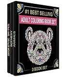 Adult Coloring Books Set - 3 Books for Grownups with 120 Unique Animals, Scenery & Mandalas Designs for Relaxation