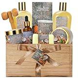 Christmas 10 Pc Spa Gift Set for Women - Gifts for Her Spa Kit Bubble Bath Spa Gift Basket for Women with Epsom Salt, Bath & Body Oil, Body Scrub, Candle, Wood Massage Tool - Bath Set Spa Basket