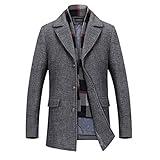 INVACHI Mens Wool Blend Coat Warm Winter Trench Coat with Detachable Soft Scarf Single Breasted Overcoat