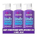 Aussie 3 Minute Miracle Moist Deep Conditioner for Dry Hair, Avocado & Jojoba Oil, Safe for Color Treated Hair, Nourishing Hydration, Silky Shine, Paraben-Free, 16 Fl Oz Each, Triple Pack