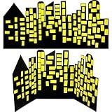 City Skyline Backdrops Hero Backdrop with 2 Pcs Yellow Stickers DIY Halloween Background for Kid Backdrop City Skyline Buildings Photography Background Hero Birthday Party Decor Supplies Baby Shower