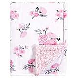 Hudson Baby Unisex Baby Plush Mink and Sherpa Blanket, Pink Floral, One Size