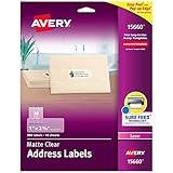 Avery Printable Address Labels for Laser Printers, 1" x 2-5/8", Matte Clear, 300 Blank Mailing Labels (15660)