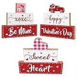 3 PCS Valentine's Day Wooden Sign Table Decor, Happy Valentine's Tabletop Centerpiece XOXO Be Mine Valentine Decorations for Tables, Valentine's Day Presents Wood Love Heart Desk Mantle Shelf Decoration