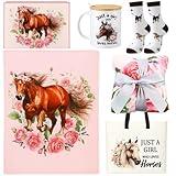 Yeyeplum 5 Pcs Horse Lover Gifts for Girls Women Baskets Hobby Horse Stuff Set Include Blanket, Canvas Tote Bag, Socks, Coffee Mug, Airplane Box for Equestrian Girls Cowgirl Supplies