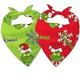 68Win Funny Christmas Dog Bandana Set, Christmas Adjustable Dog Bandanas for Dogs, Double Sided Triangle Bibs Dog Scarf for Medium Large Dogs, Set of 2