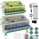 MQHUAYU Seed Starter Tray with Grow Light, 2 Pack 80 Cells Smart Timer Seedling Starter Kit with Humidtiy Dome, Plant Seed Germination Kit Planting Seeds