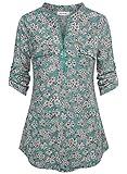 Ninedaily Tunics for Women, Ladies Stylish Street Shops Plus Clothing Active Novelty Uniforms for Work Office Business Tops Tee Folded Cuff Sleeves Lounge Blouse,Green,Size L
