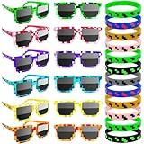 We1stdsee 48Pack Pixel Theme Party Favors, 24 Pixelated Sunglasses and 24 Silicone Bracelets, Video Game Gamer Ideal Gift for Kids and Adults Birthday Party Decorations Supplies