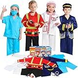 DISHIO Dress Up Clothes for Kids Pretend Role Play Costume Trunk - Toddlers Dress Up With Fireman Police Doctor Chef - Boys Girls Birthday Party Age 3 to 6