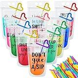 Patelai 36 Sets Drink Pouches with Straws Plastic Drink Bags with Zipper Party Beverage Bags Juice Pouches for Adults(Black)