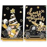 Happy New Year Kitchen Towels Black Gold Gnome New Years Eve Dish Towels New Year 2025 Decor Happy New Year Party Decorations for Home Party