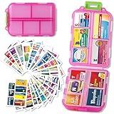 Pill Organizer with Medicine Labels Travel Daily Pill Container Mini Medication Organizer Storage Pill Organizer Travel Essentials Pill Case 7 Day (Pink & 161 Lables)