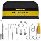 XFISHMAN Fly Tying Tool Kit 12 in 1 with Bobbin Finisher Scissors Hackle Hair Stacker Fly Fishing Tying Tools Set