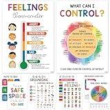 10 Mental Health Posters For Kids (10"x14") Therapy Office Decor, Feeling Wheel Poster, What Can I Control, Emotions Chart Kids Inspirational Wall Art, Classroom School Counselor Psychologist Decor