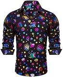 Hi-Tie Black Colorful Fireworks Mens Christmas Dress Shirts Long Sleeve Casual Button Down Xmas Shirts for Men Party Holiday,Medium