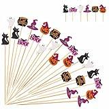 Jiesky 120pcs Halloween Cocktail Picks Halloween Theme cats boo ghosts witch hats pumpkins Bamboo Cocktail Toothpicks Fruit Sticks Sandwich Appetizer Charcuterie Skewers for Halloween Party Supplies