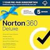 Norton 360 Deluxe 2025, Antivirus software for 5 Devices with Auto-Renewal – Includes Advanced AI Scam Protection, VPN, Dark Web Monitoring & PC Cloud Backup [Download]