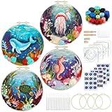 Fedmut Needle Felting Kit, Wool Felting Kit for Beginners Adult with Wool, Needles, Foam Pad, Felt Cloth and Instructions – 4 Set Sea Animals Painting Frame for Great Gift Decoration