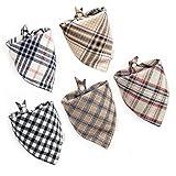 5PCS Dog Bandanas with Button - Thick Triangle Bibs Dual Layer Soft Cotton Scarves for Small Medium Boy Girl Puppy Cat Pet Baby Square Plaid Printing Washable Kerchief Halloween Costumes Outfits